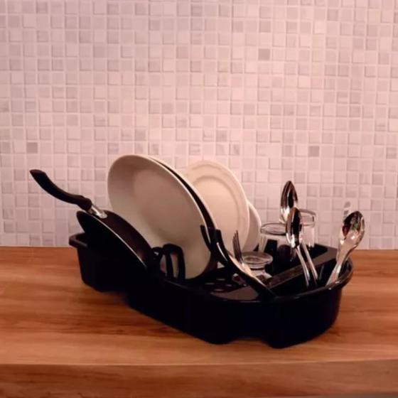 Imagem de Escorredor De Louças para Pratos Copos Talheres Organizador de Pia Moderno Resistente Porta Talher  - Preto