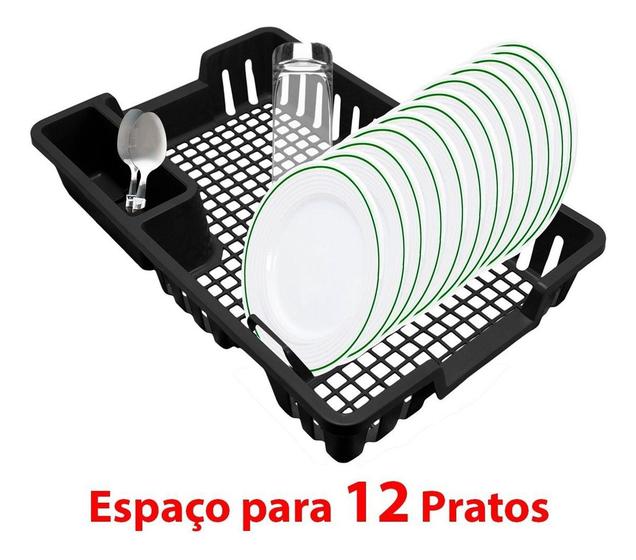 Escorredor de Louças Plástico p/ 12 Pratos Cozinha Copo Talheres Preto Arqplast Menor preço em Escorredor de Louças Plástico p/ 12 Pratos Cozinha Copo Talheres Preto Arqplast