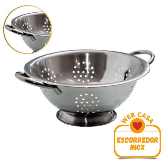 Imagem de Escorredor de macarrão inox 24 cm escorredor de massas para cozinha