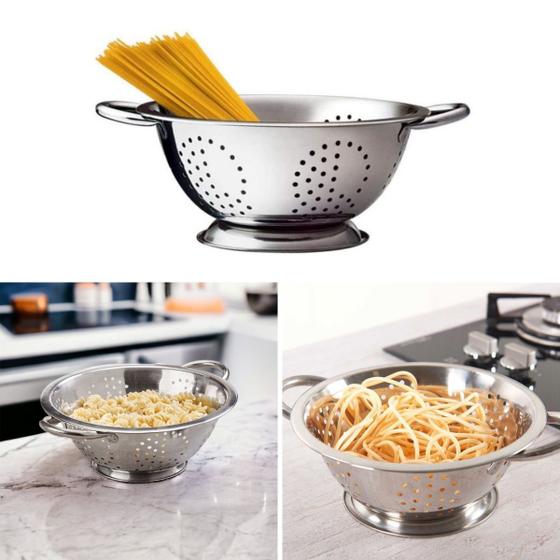 Escorredor De Macarrão Massa Inox Utensílios De Cozinha 24cm Menor preço em Escorredor De Macarrão Massa Inox Utensílios De Cozinha 24cm