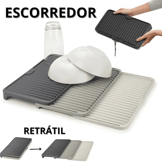 Imagem de Escorredor De Pia Retrátil Esteira De Secagem De Louça Organizador Cozinha Escorredo Louca Secador
