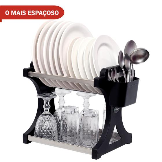 Imagem de Escorredor De Pratos Alto Preto Inox 12 Pratos