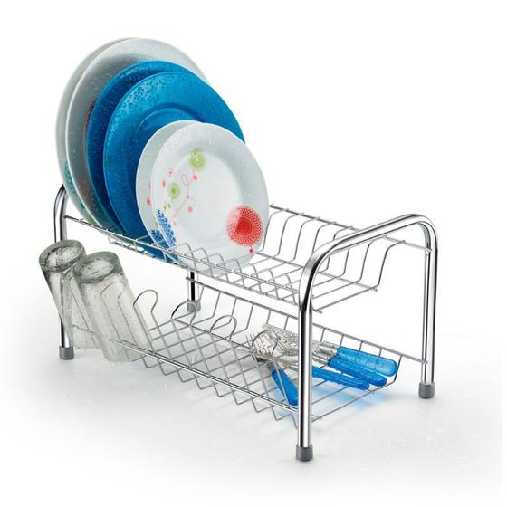 Imagem de Escorredor de Pratos Duplo com Porta Copos Aço Cromado Plus - Aramig