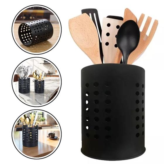 Imagem de Escorredor De Talheres Inox Grande Porta Utensílios Preto