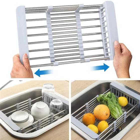 Escorredor Louça Inox Pia Dobravel Esteira Frutas Vegetais Telescopio Dobravel Expansível Retrátil Menor preço em Escorredor Louça Inox Pia Dobravel Esteira Frutas Vegetais Telescopio Dobravel Expansível Retrátil