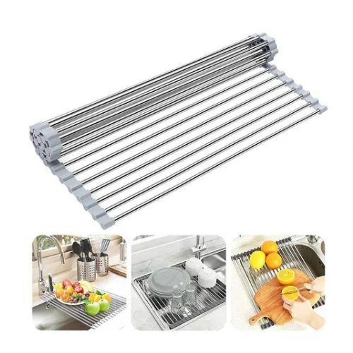 Escorredor Louça Pia Pratos Esteira Multifunções Dobrável Inox Cozinha Menor preço em Escorredor Louça Pia Pratos Esteira Multifunções Dobrável Inox Cozinha