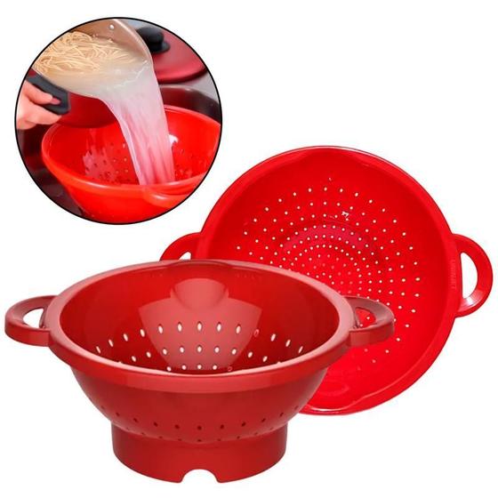 Imagem de Escorredor Massa Alça Vermelho Arroz Macarrão Silicone