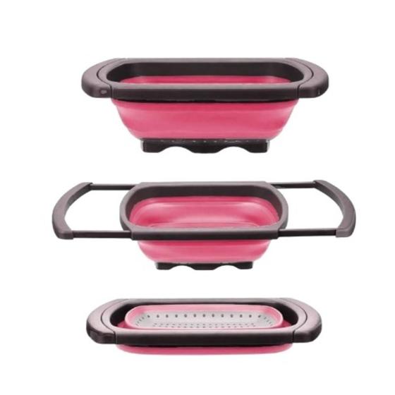 Imagem de Escorredor Massas Dobravel Rosa Alca Retratil Pia Silicone