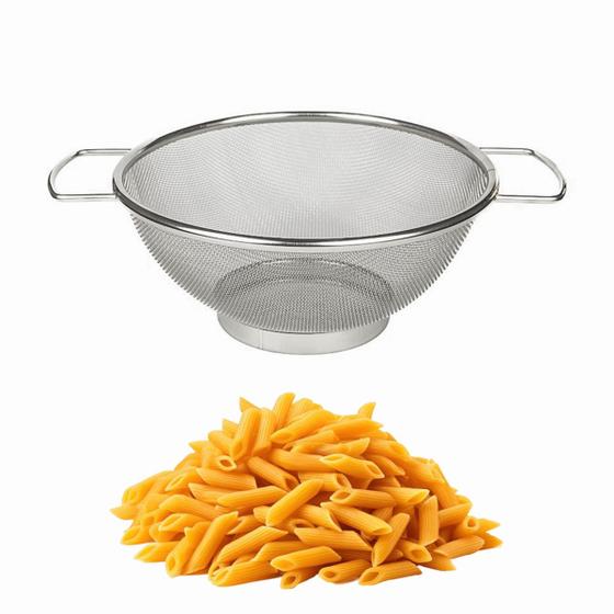Imagem de Escorredor Peneira de Aço Inox Multiuso Macarrão Massas Arroz Legumes Verduras Salada Com Alças 22cm