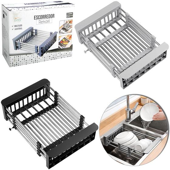 Imagem de escorredor retratil multiuso de inox para pia 29x22,5x9cm