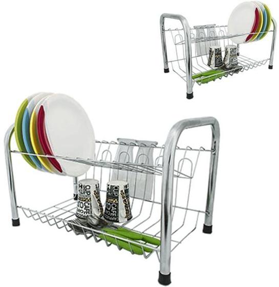Imagem de Escorredor / secador de pratos duplo aramado com porta copos 40,5x24,5x25,5cm - Erca aramados