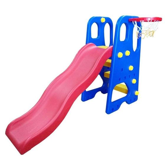 Imagem de Escorregador Infantil 4 Degraus Playground Plástico + Cesta de Basquete Importway