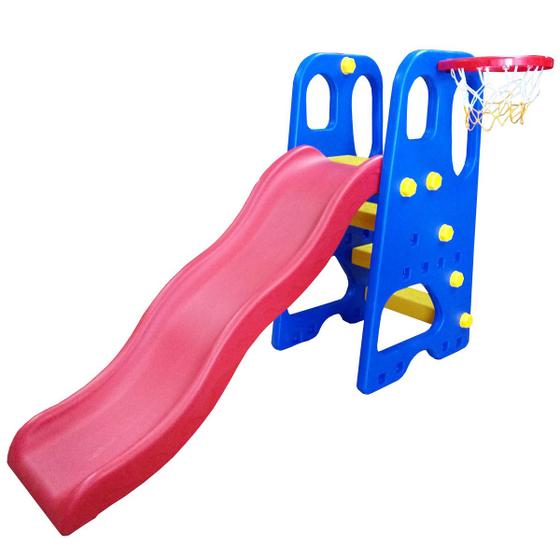 Imagem de Escorregador Infantil Playground 2 em 1 Parquinho Criança 4 Degraus Com Cesta de Basquete Importway