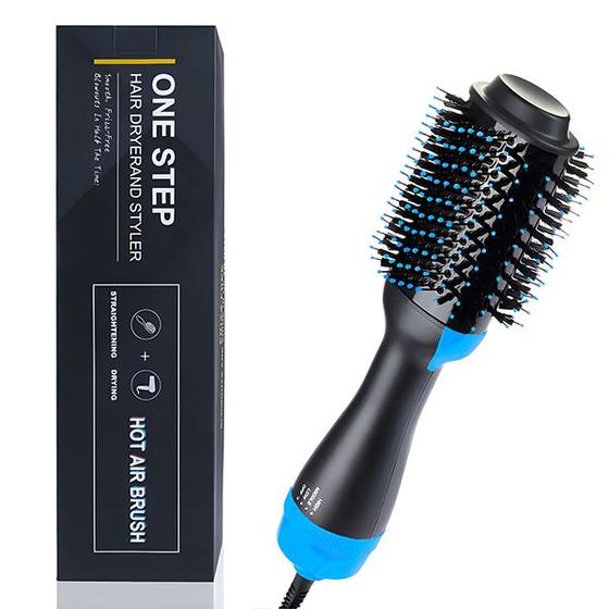 Imagem de Escova 3 em 1 Azul Secadora e Modeladora com Design Ergonômico para Todos os Tipos de Cabelo