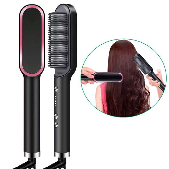 Imagem de Escova 3 em 1 Chapinha Com Pente Modela Cabelo 110/220v Bivolt