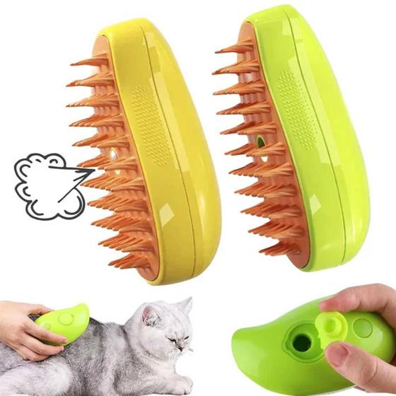 Imagem de Escova A Vapor 3 Em 1 Para Massagem De Cães E Gatos Pets Remoção Removedor De Pêlos-Verde