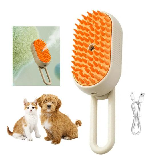 Imagem de Escova a Vapor Eletrica Cao Pet Gato Cachorro Remove Pelo Massagem Bateria Recarregavel Animal de Estimaçao Escovaçao Limpeza Higiene