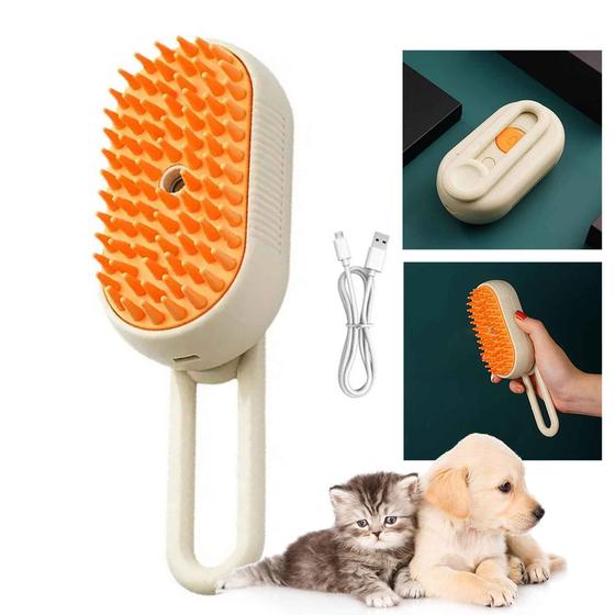 Imagem de Escova a Vapor Eletrica Gato Pet Cao Cachorro Remove Pelo Animal de Estimaçao Higiene Limpeza Bateria Recarregavel Escovaçao Massagem