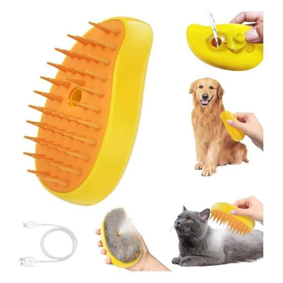 Imagem de Escova a Vapor Pet Recarregável USB Pet Brush cor Amarelo