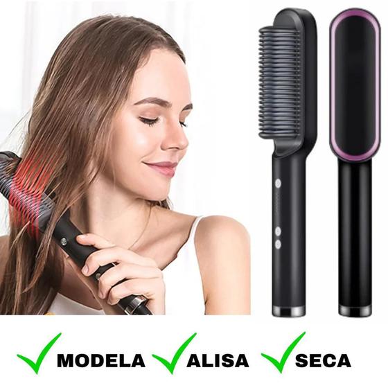 Imagem de Escova Alisadora Secadora Profissional 3 Em 1 Pente Seca Modela Cabelo - Escova De Cabelo Elétrica