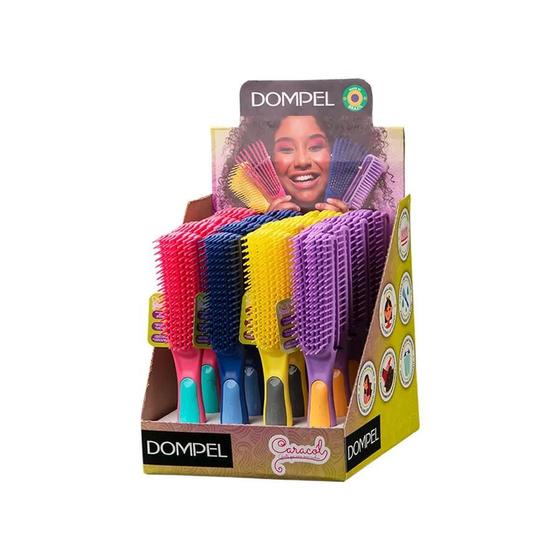 Imagem de Escova Cabelo Caracol Cabelos Crespos e Cacheados Flexível Dompel - Caixa Com 16un