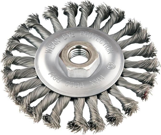 Escova circular torcida 4.1/2x1/2" rosca m14 aço carbono polido 12500rpm - Vonder Menor preço em Escova circular torcida 4.1/2x1/2" rosca m14 aço carbono polido 12500rpm - Vonder