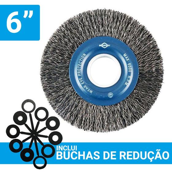 Imagem de Escova De Aço Circular Ondulada 6 Pol Aço Carbono Para Moto Esmeril Profissional Lixadeira