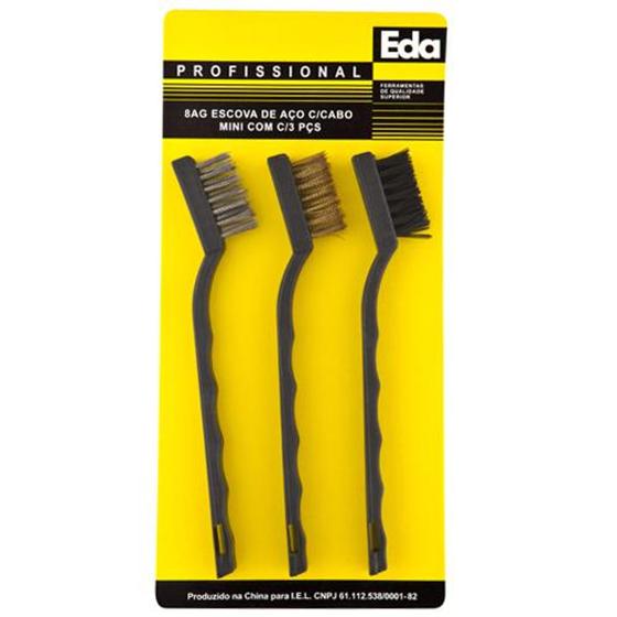Imagem de Escova de aço mini com 3 peças import. eda cod: 8ag - Eda