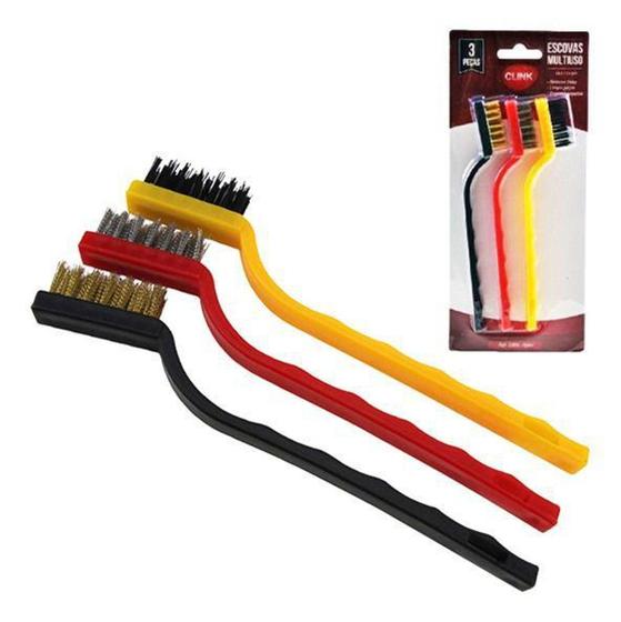 Imagem de Escova De Aco / Nylon Com Cabo De Plastico Kit Com 3 Pecas N - Oem