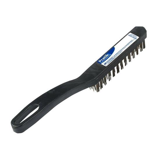Imagem de Escova de Aço Pratik 3 x 14 Fileiras com Cabo Plástico 280 X 24mm Cerdas 22mm Embalagem com 12 Unidades