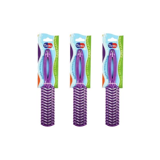 Imagem de Escova de Cabelo Darma Flex Reta 347 Roxa - Kit C/ 3un