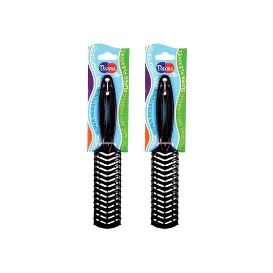 Imagem de Escova De Cabelo Darma Flex Reta Preta - Kit Com 2Un