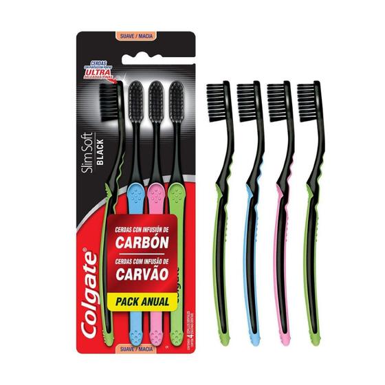 Imagem de Escova de Dente Colgate Slim Soft Black com 4 Unidades