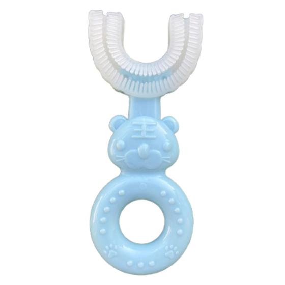 Imagem de Escova de Dente Infantil Bebe Formato U 360 Power Dent Ursinho Cerdas de Silicone Extra Macias Higiene e Cuidado do Bebe