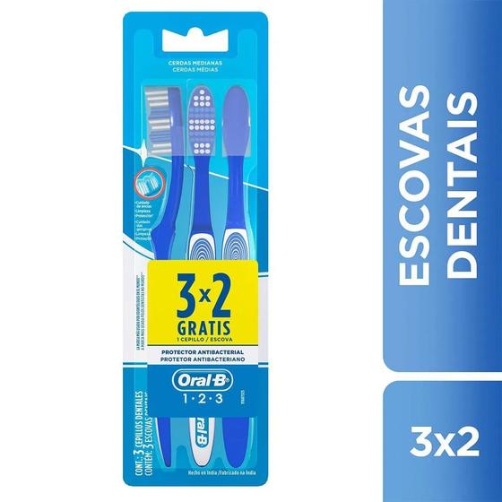 Imagem de Escova de Dente Oral-B 123 Limpeza Brilhante Média 3 unidades