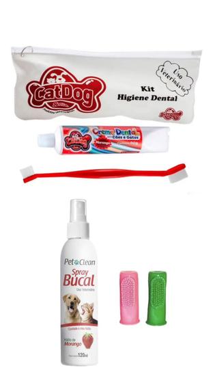 Imagem de Escova de dente para cachorro com dedeira creme e spray bucal com estojo