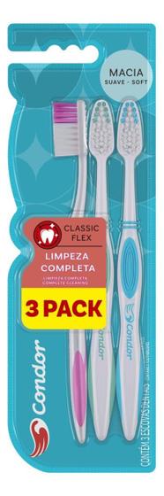 Imagem de Escova de dentes Condor classic flex suave pack 3 unidades