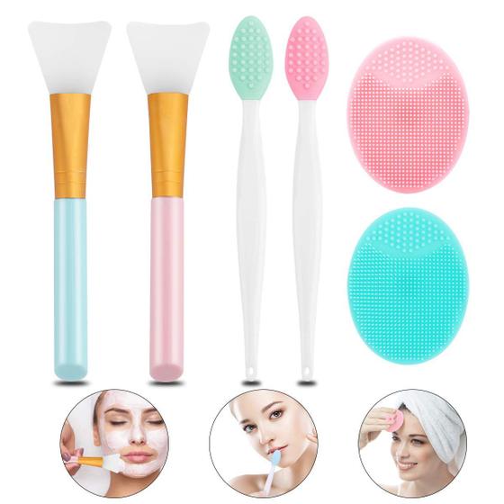 Imagem de Escova de esfoliação labial Escova de limpeza facial de silicone - LIONVISON 2pcs Lip Exfoliator Brush, 2pcs Face Scrubber Facial Cleansing Brush Blackhead Remover, 2pcs Silicone Face Mask Brush Mask Mask Applicator