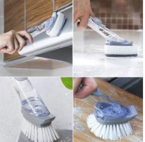 Imagem de Escova de Limpeza 2 em 1 Dispenser Detergente Esponja Limpa Louça Cozinha