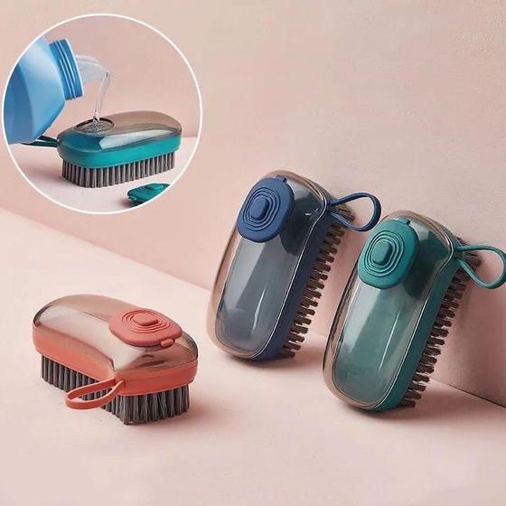 Imagem de Escova De Limpeza com Dispenser Detergente Multifuncional Para Lavar Roupa Calçados Com Cerdas Macias