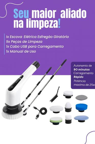 Escova De Limpeza Esfregão Mop Elétrico 9 Em 1 Giratório 360 Ajustavel Recarregavel Cozinha USB - Dyanna