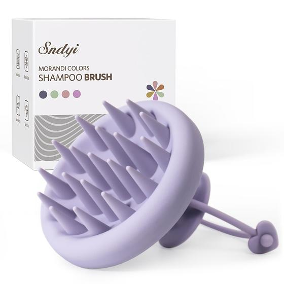 Imagem de Escova de shampoo massageador de couro cabeludo Sndyi Silicone Cinza Roxo