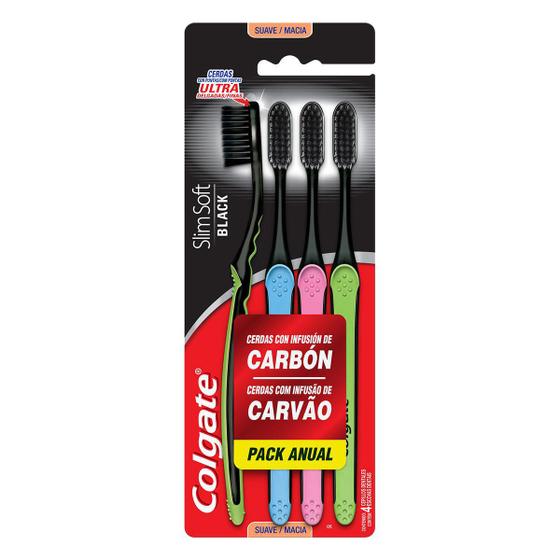 Escova Dental Colgate Slim Soft Black 4 Unidades Menor preço em Escova Dental Colgate Slim Soft Black 4 Unidades