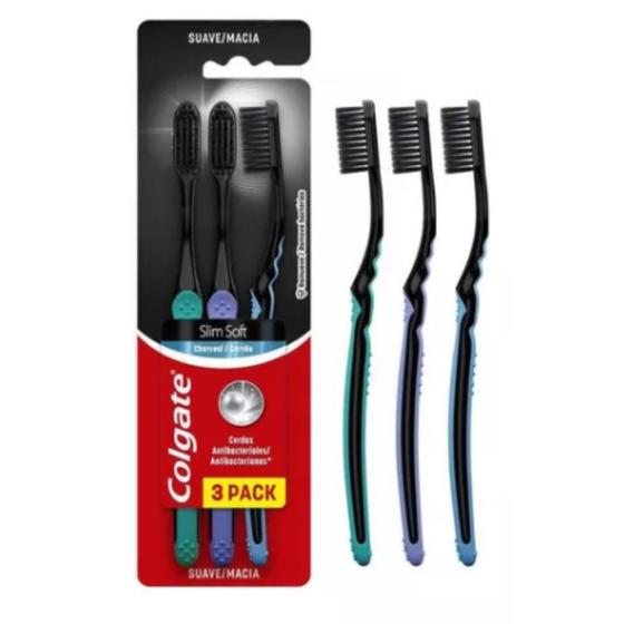 Imagem de Escova Dental Colgate Slim Soft Black Kit Com 3 Unidades