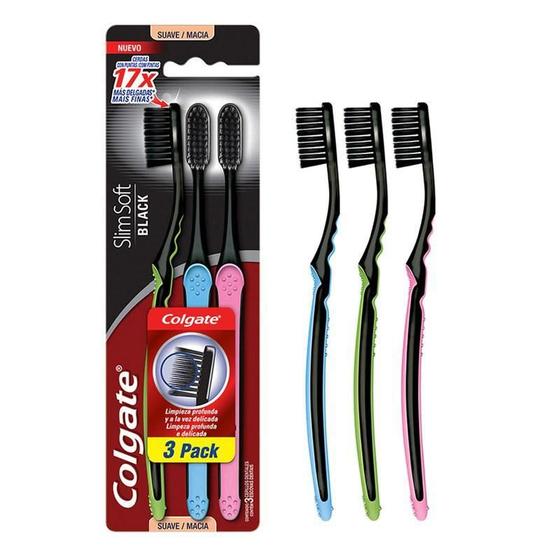 Escova Dental Colgate Slim Soft Black Suave Macia 3 Unidades - Escova ...