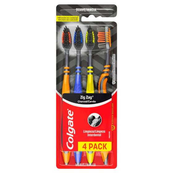 Escova Dental Colgate Zig Zag Carvão Macia Cores Sortidas 4 Unidades Imagem de Escova Dental Colgate Zig Zag Carvão Macia Cores Sortidas 4 Unidades