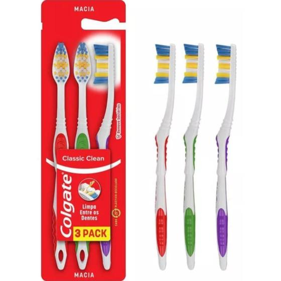 Imagem de Escova Dental Kit Com 3 Unidades Colgate Classic Clean Macia