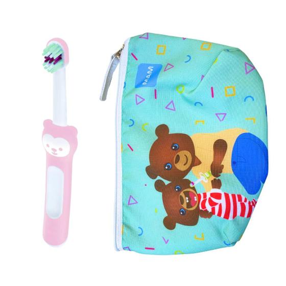 Imagem de Escova Dental Mam Babys Brush Rosa 6+ Meses + Necessaire