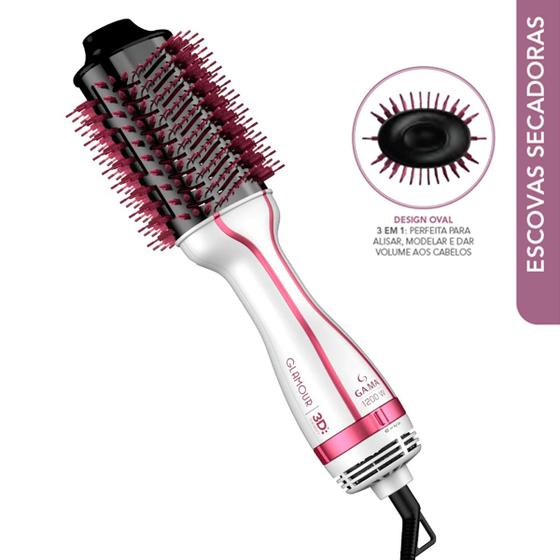 Imagem de Escova Eletrica 3em1 Secadora Modeladora Alisadora de Cabelo Glamour 3D 1200w de Potencia Gama 110v