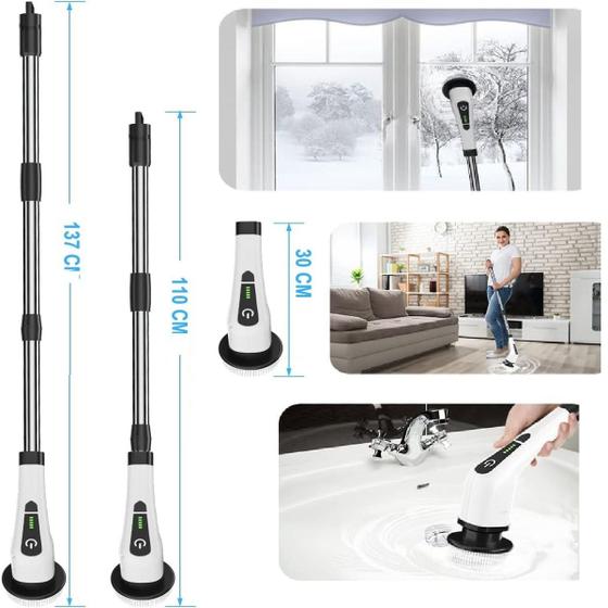 Imagem de Escova Eletrica Limpeza Esfregão Rotativo Multifuncional Usb Sem Fio Com Alça De Extensão